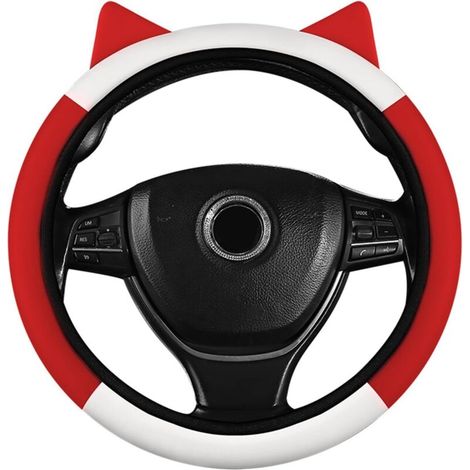(Rouge et Blanc) Cache Volant, Couvre Volant Cuir, Jolie Couvre Volant Voiture, Housse de Volant de Voiture Universelle Antidérapante pour Quatre Saisons