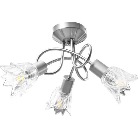 Plafonnier avec abat-jour en verre tulipe 3 ampoules E14 (1/5)