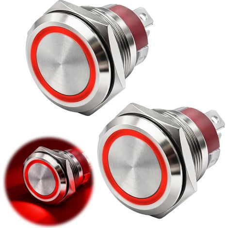 Interrupteurs à Bouton-poussoir Momentanés 19mm 12V 7.5A Bouton Poussoir Lumineux Bouton Poussoir Étanche IP67 avec Anneau LED Rouge pour Circuit Haute Puissance Montage Panneau Voiture Industrie (1/5)