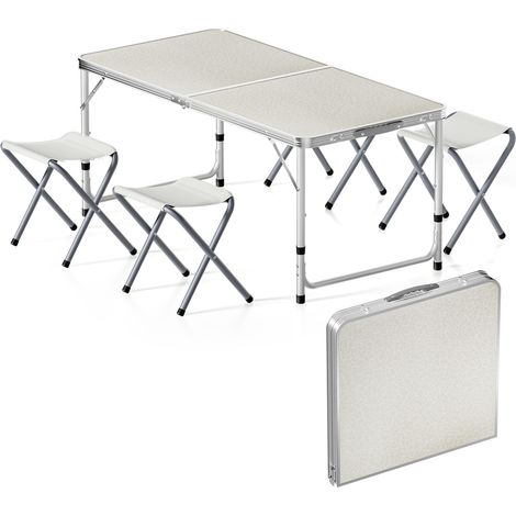 Set de asiento para camping 5 piezas Aluminio Mesa con 4 sillas Outdoor Picnic Acampada Vacaciones