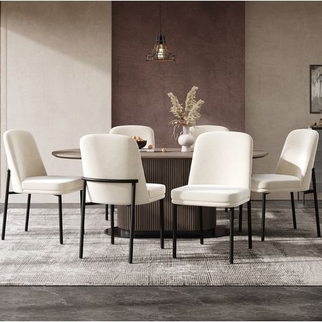 Esszimmerstühle 4er-Set mit dickem Kissen, Metallbeinen, beige Samt HAVRYA (1/5)
