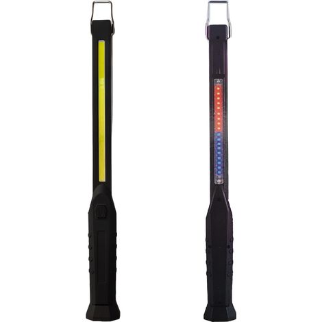 TORCIA LED PORTATILE LAVORO RICARICABILE MAGNETE GANCIO EMERGENZA ROSSO BLU COB (1/3)