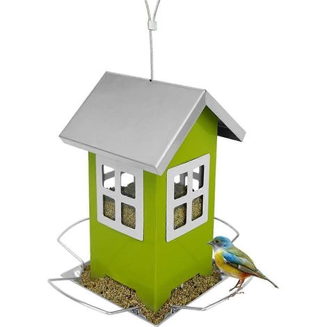 Mangeoires suspendues pour oiseaux d'extérieur - Mangeoires en métal pour oiseaux sauvages avec 4 ouvertures, décoration de jardin à suspendre (1/5)
