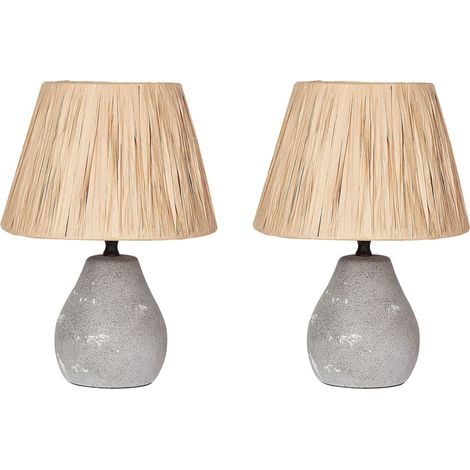 Tischlampe 2er Set ARWADITO Keramik Grau