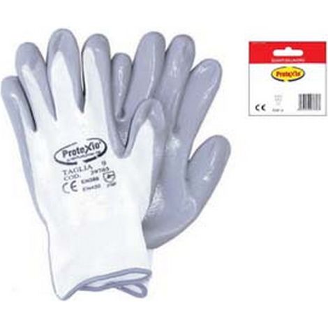 12BL GUANTI DA LAVORO IN POLIESTERE CON PALMO RICOPERTO IN NITRILE GRIGIO tg.S misura 7 colore grigio con cavaliere