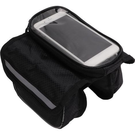 Sacoche de vélo pour smartphone 4,8-5,7 pouces, noir, tissu nylon 600D et film TPU transparent, résistant aux chocs, fixation sur cadre (1/5)