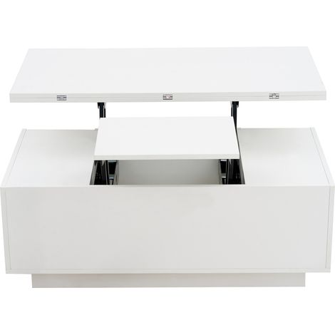 Table basse blanche multifonction avec double mécanisme relevable et rangement caché (1/5)