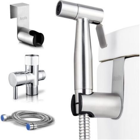Douchette WC Robinet 3 Voies Laiton Flexible Inox 1,2m Support Mural Jet Réglable Hygiène Intime Nettoyage