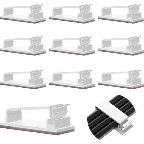 10 Pcs Auto-adhésifs, Management, Support, Gestion Clips Durable, pour TV, PC, Ordinateur Portable, Câble Ethernet, Maison, Bureau, (Blanc) (1/5)