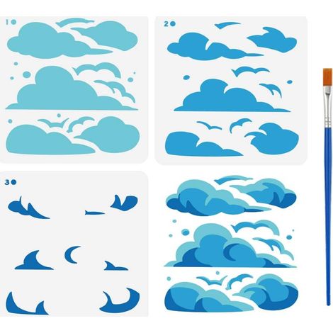 Pochoir de Nuages en Couches Avec Un Pinceau 15X15cm Pochoir de Nuages de Ciel Pochoir de Nature Pochoir Peinture de Nuages Pochoir Nuages Thème Nature pour Carrelage Mural Meubles Sol (1/5)