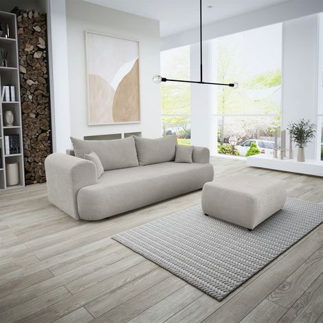 Sofa Schlafsofa 3-Sitzer ANIKE inkl. Polsterhocker in Stoff Now or Never Beige (1/5)