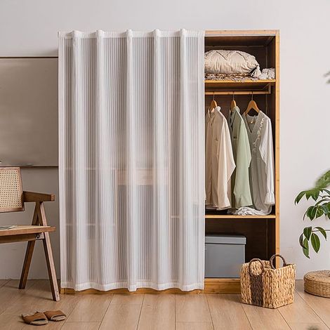 80 cm x 200 cm Rideau de placard lavable - Modèle coulissant anti-poussière, sans perçage grâce à sa tringle auto-adhésive silencieuse (1/5)