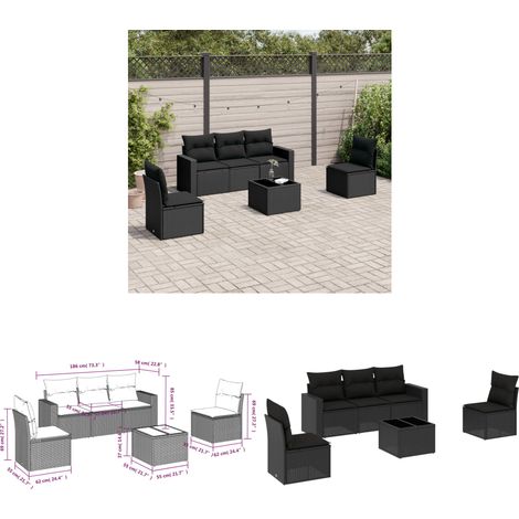 Salon de jardin 6 pcs avec coussins noir résine tressée - Ensemble Salon De Jardin - Meuble De Jardin - Canapé D'extérieur - Résine Tressée - Rotin Synthétique - Home & Living (1/3)