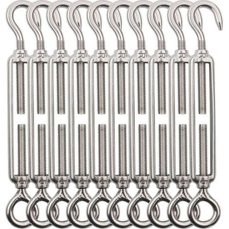 Tendeur Cable Crochet M5 (Crochet et Oeil), Tendeur Fil Acier/Tendeur Cable INOX en Acier Inoxydable 304 pour Fil a Linge, Cable Acier, Corde Acier -10 Pièces (1/5)