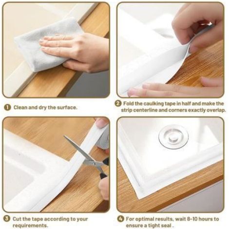 3 Pièces Rouleau Joint Silicone Blanc Salle De Bain, Ruban Adhésif Blanc Cuisine Ruban D'Étanchéité, Anti-Fuite Adapté (320 (1/4)