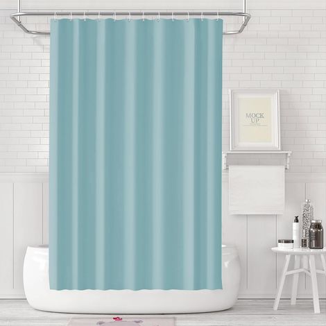 Rideau de Douche Bleu Lac, 180x180 cm, AntiMoisissure, Tissu PEVA Déperlant, 12 Anneaux Inclus, Lavable