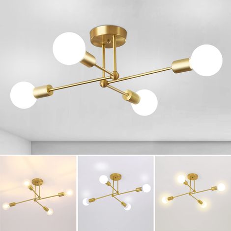 Lustre Sputnik Vintage, Plafonnier Industriel 4 Lumières, Plafonniers en Fer, Forme DIY, Base E27, 3 Températures de Couleur (Avec Ampoule) (1/5)
