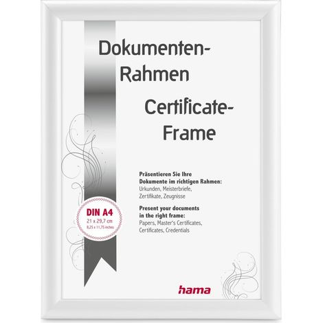 Cadre photo Swing - 21 x 29,7 cm - pour certificats et documents au format A4 - Cadre en plastique - Pour format portrait - À poser ou à suspendre - Verre réfléchissant - Blanc (1/5)