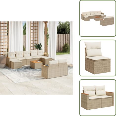 The Living Store 10-tlg. Garten-Sofagarnitur mit Kissen Beige Poly Rattan - Gartenmöbel Set - Outdoor Möbel - Rattan Gartenset - Lounge Set - Esstisch Set (1/5)
