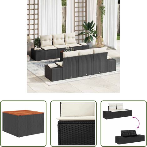 Poly-Rattan - Gartensofa-set mit Speicher 7 pcs Schwarz und Creme Poly-Rattan (1/5)