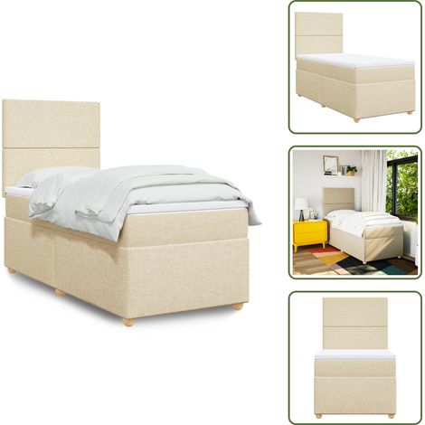 Sommier à lattes de lit et matelas Crème 90x190 cm Tissu - Sommier À Lattes De Lit - Sommiers À Lattes De Lit - Lit - Meuble De Chambre À Coucher (1/5)
