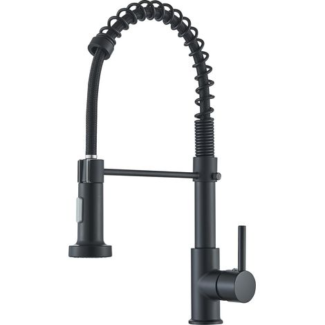 0Robinet d'évier de cuisine avec mitigeur haute pression à ressort spiralé, débit d'eau à double mode et deux tuyaux d'entrée G3/8.