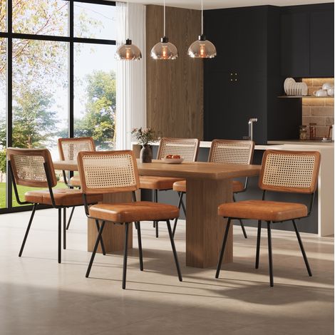 Juego de 6 sillas de comedor 61x46x79 cm en PU marrón, modernas para salón FloraGrace (1/5)