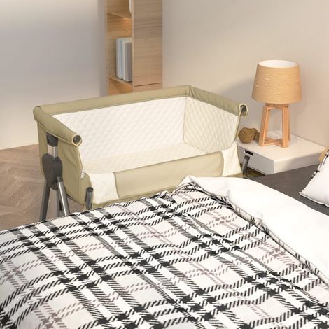 Lit bébé avec matelas, tissu en lin taupe (1/5)