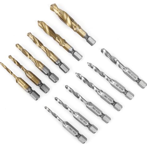 12-teiliges Set HSS-Titan-beschichteter Gewindebohrer M3-M10 für metrische und Zollgewinde (1/5)