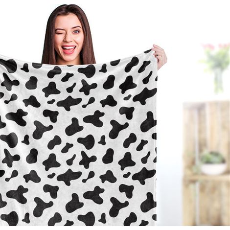 Couverture vache tachetée personnalisée BL815-3 150x200 cm, plaid motif vache pour canapé, jeté de lit décoratif. (1/3)