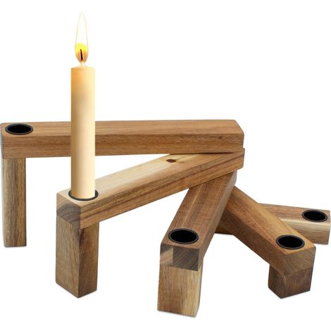 Holz Kerzenständer klappbar für 5 Tafelkerzen - 25 cm x 18 cm - Deko Kerzenhalter für Stabkerzen - Kerzenleuchter Advent Weihnachten Winter Tischdeko