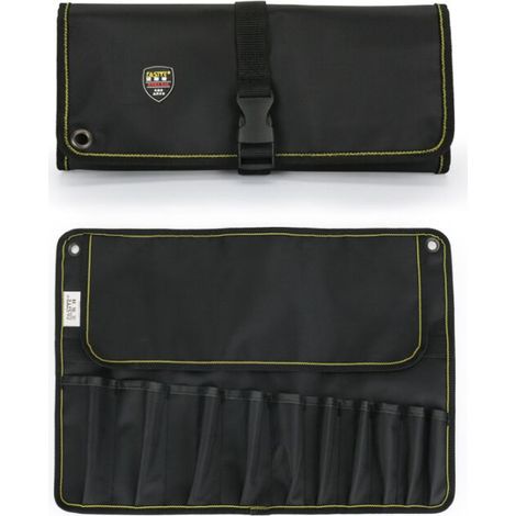 Werkzeugset/Tasche/Beutel, 10 Taschen, Werkzeughalterrolle, faltbar/aufrollbar/tragbare Aufbewahrungstasche, Mehrzweck-Werkzeugrolle für Gartenarbeit, Elektriker, in Oxford-Braun (schwarz)