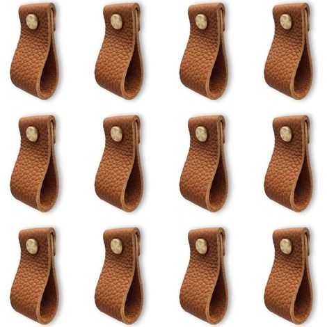 Lot de 12 poignee de meuble cuisine, poignée meuble en cuir, poignée de porte avec écrous vis, anti-collision bouton de porte de armoire tiroir commodes, Beau cadeau, brun (1/4)