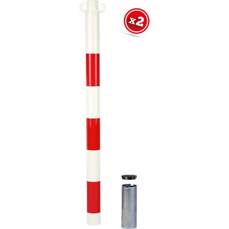 Novap – Kit de 2 poteaux en acier rouge et blanc 0,80 m avec 2 crochets pour chaînes SIGNAL – 2223546 (1/4)