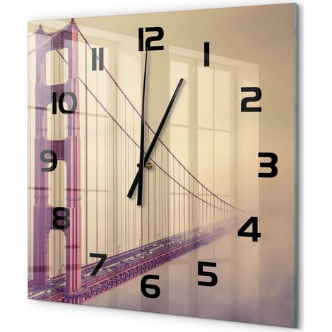 Grande Horloge Murale Carrée Design Original Verre Silencieuse Déco Maison Pont de San Francisco 60x60 cm (1/5)