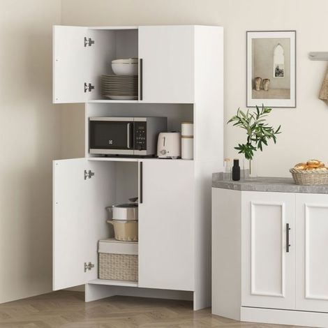 Meuble de Rangement étagères intégrées tablette micro-ondes panneau de particules blanc (1/5)