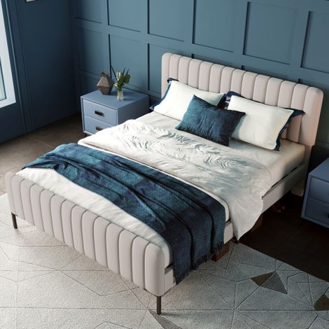 Polsterbett Einzelbett, Bettgestell mit Lattenrost und Verstellbares Kopfteil, Gepolstertes bett,Bettrahmen Jugendbett für Schlafzimmer Gästezimmer-Leinenmaterial