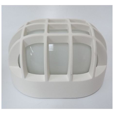 Hublot extérieur ovale 254x187mm grille blanc diffuseur verre pour lampe E27 230V (non incl) IK06 IP44 EKO 19/G 960