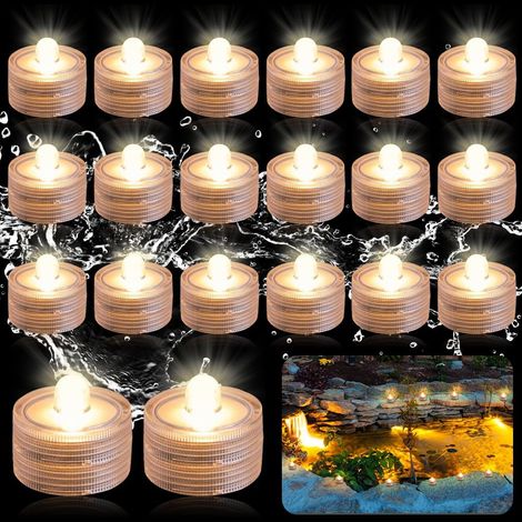 Mini lumières LED étanches, lot de 20 pièces. Bougies LED étanches, bougies sans flamme pour aquariums, adaptées à la décoration des piscines, étangs, aquariums et vases [Classe d'efficacité énergétiq (1/5)