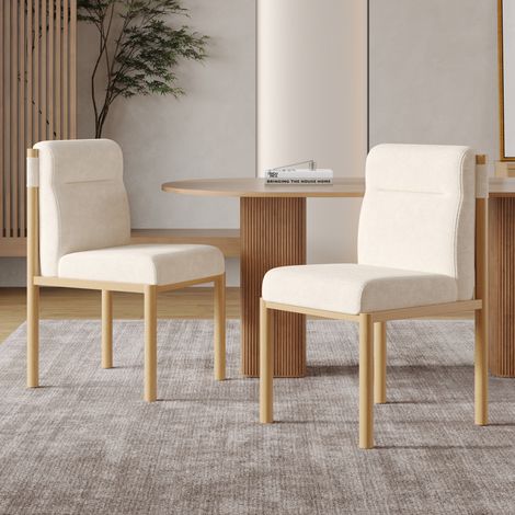 Juego de 4 sillas de comedor de Sherpa beige, asiento acolchado, respaldo cómodo, estructura de metal (1/5)