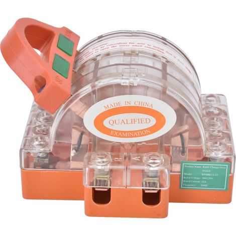 Interrupteur à couteau tripolaire 380 V CA 32 A avec indicateur LED, boîtier transparent en cuivre, interrupteur à couteau à double position (1/5)