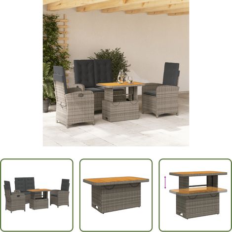 vidaXL Relaxsessel - 4-tlg. Garten-Essgruppe mit Kissen Grau Poly Rattan (1/5)