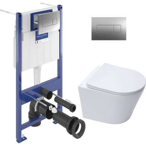 ViConnect Pro S Pack WC Bâti Villeroy & Boch + WC Swiss Aqua Technologies sans bride et fixations invisibles + Plaque chrome (1/5)