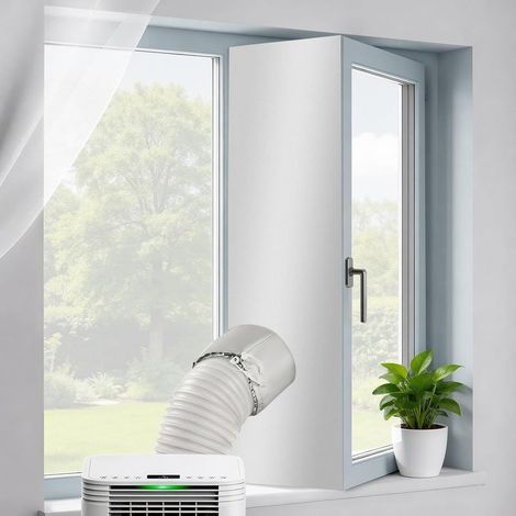 Calfeutrage de fenêtre de 500 cm pour climatiseur de sèche-linge. Bloque efficacement l'air chaud. Convient aux fenêtres, puits de lumière et fenêtres coulissantes (cordon de serrage). (1/5)