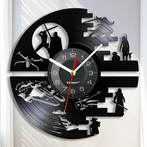 Horloge Murale Design Moderne Silencieuse Orloge Mural Salon Montre Murale Cuisine Pendule Murale en Forme de Disque Vinyle Décoration Murale Créative Vintage 30cm de Diamètre Horloge Noire (1/5)