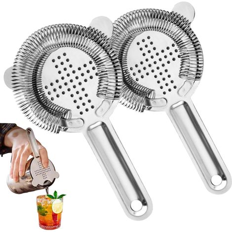 Passoire à Cocktails,2Pcs Passoire à Barres en Acier Inoxydable,Passoire à Cocktail en Acier Inoxydable,Tamis à Cocktail,Cocktail Strainer,pour Barman Commercial Usage Domestique (1/5)