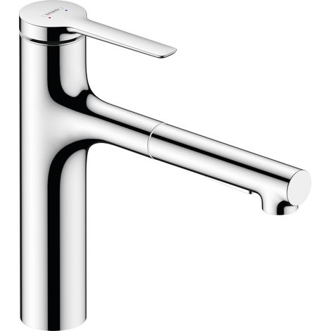 Hansgrohe – Mitigeur de cuisine 160 avec douchette extractible 2 jets chromé – Bec orientable 150° – Débit 8,2 l/min – SKU 74801000 (1/8)