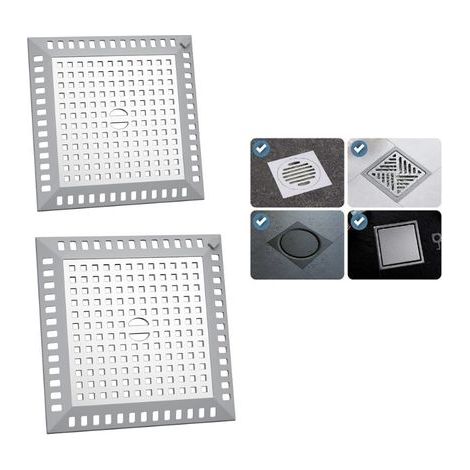 Filtre carré inox argenté anti-obstruction 12,3x12,3cm attrape-cheveux pour évier cuisine et drain douche salle de bain (1/5)
