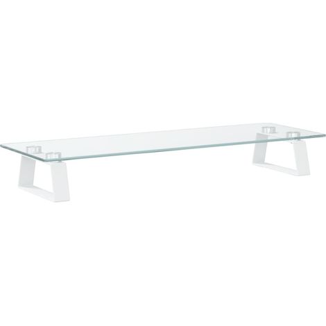 Supporto per monitor tavolo scrivania mobile 60 x 20 x 8 cm vetro temperato e metallo bianco 020044896