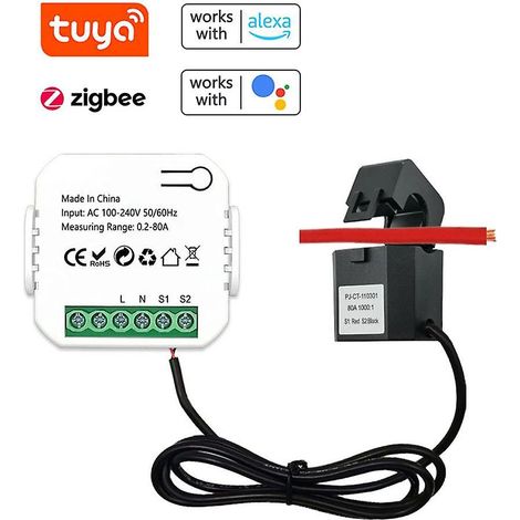 Compteur d'énergie Tuya ZigBee, pince ampèremétrique avec transformateur de courant 80 A, moniteur de consommation d'énergie (kWh) et de statistiques de consommation électrique